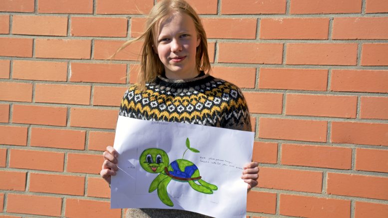 Ylikiimingin koulun Kestu-maskottikisan voitti Jenna Holmi kilpikonnatyöllään. (Kuva: Pirjo Holappa)
