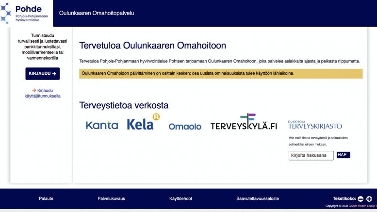 Oulunkaaren Omahoito on nyt uudistunut ulkoasultaan. Kuvakaappaus Oulunkaaren Omahoidon verkkosivuilta.