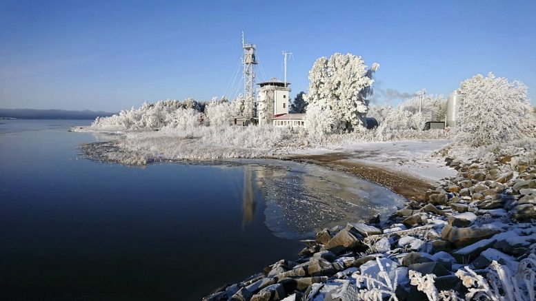 Vanhan Virpiniemen merivartioaseman ja sen torniosan purkutyöt käynnistyvät keväällä. Korkean maston vasemmalla puolella näkyy päätyä aseman käytössä olevista väistötiloista. Arkistokuva: Rajavartiolaitos