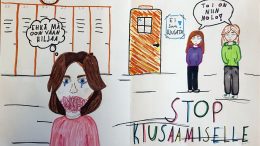 Kiusaamista vastustavan kuvan on tehnyt Niia Lammassaari Kuivaniemen koululta.