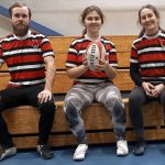 Ville Hurtig, Ciará Hiltunen ja Tamara Hiltunen Wizards of Oulu Rugby:sta.