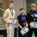 U11-joukkueen palkitut olivat kehittyneinen pelaaja Unto Järvinen, ahkerin treenaaja Joose Tiikkala ja sinnikkäin soturi Urho Tolonen. Kuva: Teea Tunturi
