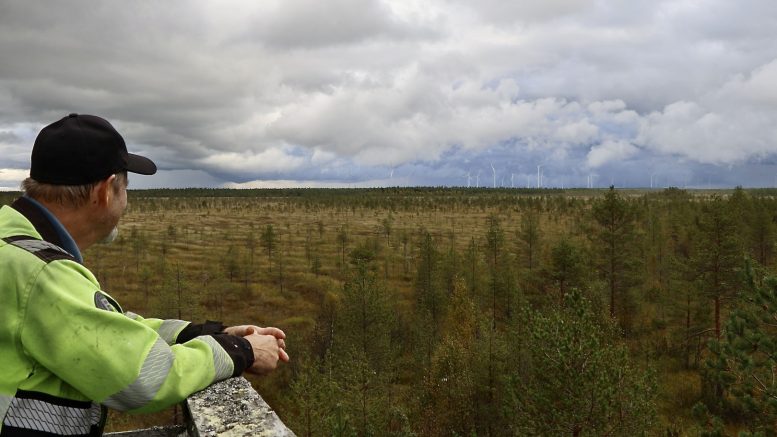 Pahkakosken tuulivoimapuisto toi sähköt Isosuon suotornille. Kauko Kakko muistuttaa, että samalla alue menetti osan rauhaansa. Kakon mielestä tuulivoiman hyödyt jäävät paikallisille laihoiksi, vaikka luontovaikutukset ovat suuret. – En usko, että kukaan tulee tänne myllyjä ihailemaan, Kakko toteaa. Kuvat: Teea Tunturi