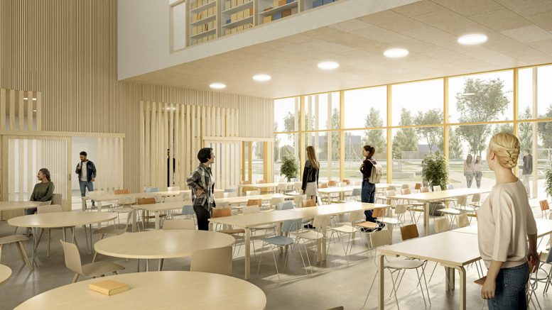 Havainnekuva ruokasalista, josta on näkymä Iijoelle.