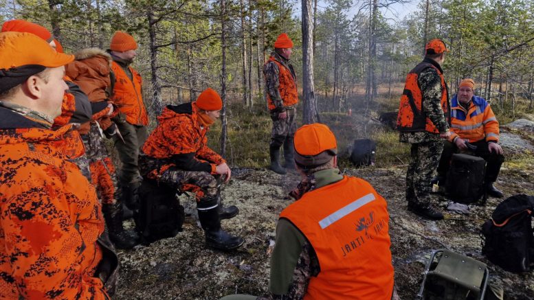 Heinikosken hirviporukka kokoontui yhdessä pistämään, suolestamaan ja kuljettamaan kaadetun hirven. Mukana oli myös perheen nuorimpia seuraamassa tapahtumia. Kuvat: Anu Kauppila
