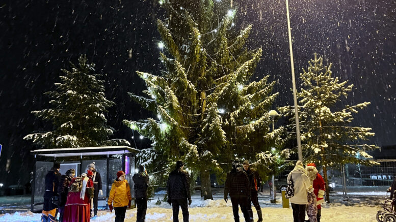 Ylikiimingin raitin suuren joulukuusen valot syttyivät joulun odotukseen museon joulutapahtuman jälkeen. Kuvat: Teea Tunturi