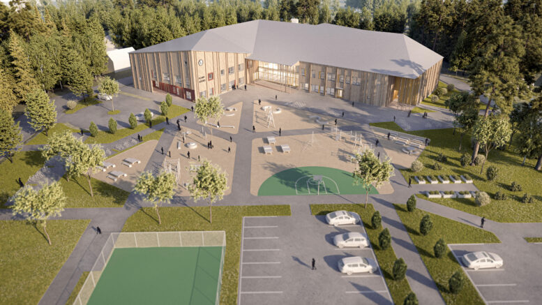 Iin Valtarin koulun rakentaminen alkaa helmikuussa. Havainnekuva: Arkkitehtipalvelu Oy