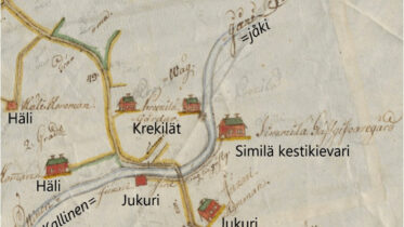 Kellon keskusta 1700 -luvun lopulla. Kellonjoki on nimeltään Kallinen -joki. Joen mutkassa on veljesten Matti ja Jaakko Rekilän talot (Greckilä Gårdar). Nykyinen Haukiputaantie menee Krekilän talojen välistä. Iin kolmiosainen rantamaantiekartta vuosilta 1784–1789, Ii 44.