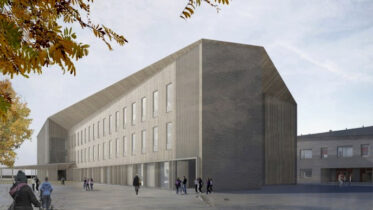 Kiiminkipuiston koulun laajennus alkaa nousta sijoilleen huhtikuun aikana. Havainnekuva: Alt Arkkitehdit