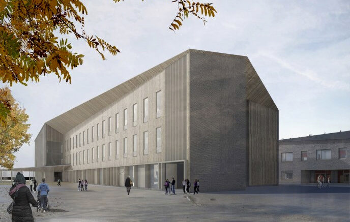 Kiiminkipuiston koulun laajennus alkaa nousta sijoilleen huhtikuun aikana. Havainnekuva: Alt Arkkitehdit